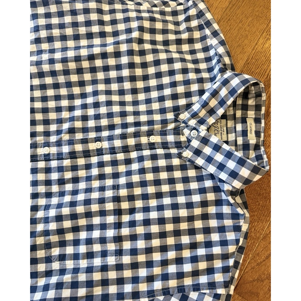 J Crew Shirt Mens XL Blue White Check 2-ply Cotton Short Sleeve Button Down